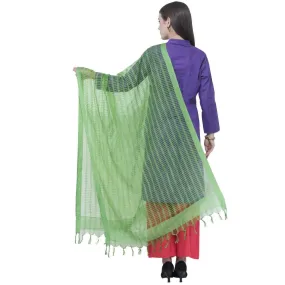 A R Silk Women's Self Check Cota Cotton Parrot Green Dupattas and Chunnis