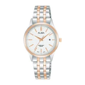 Alba Quartz 29mm Two-Tone White Marble Dial Ladies Watch| AH7BR6