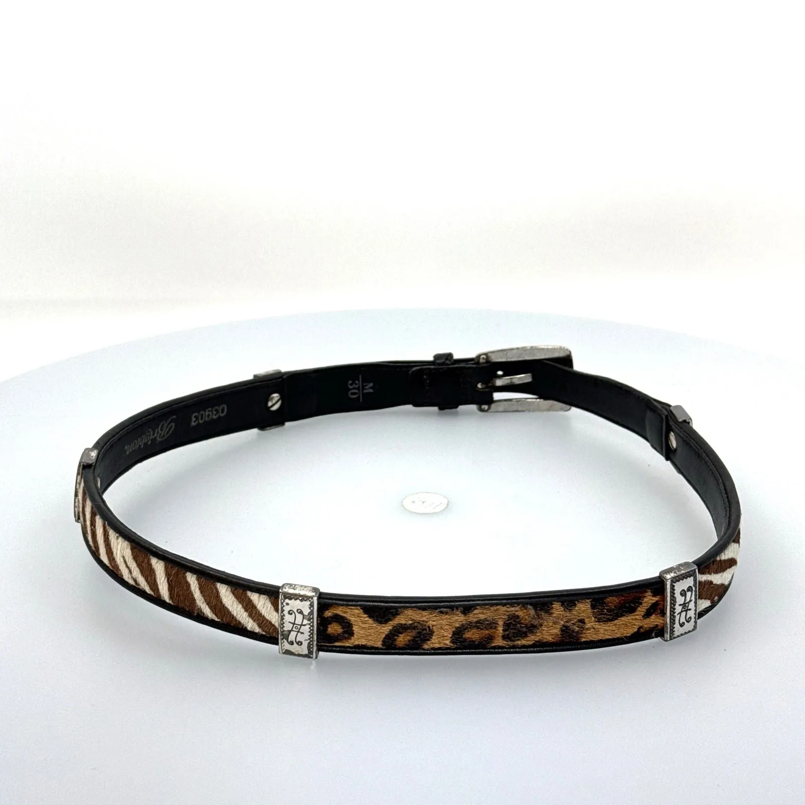 Brighton | Womens Animal Print Buckled Leather Belt | Color: Black/Multicolor | Size: M/30 | Pre-Owned