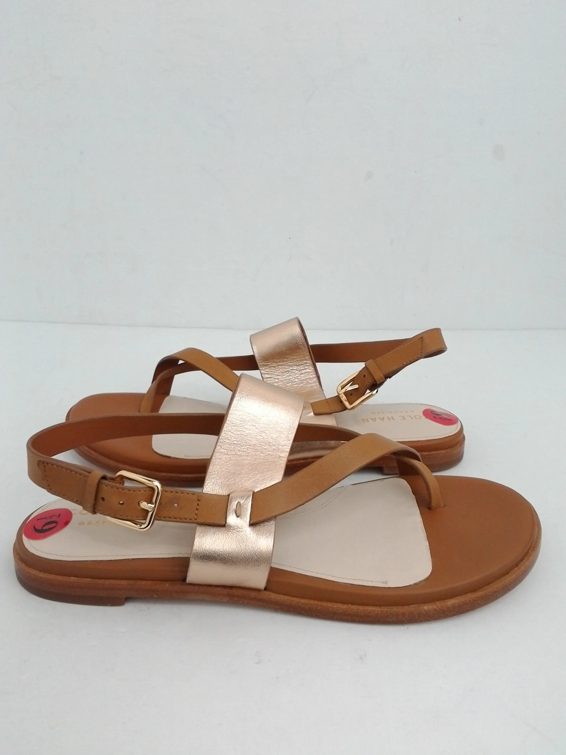 Cole Haan Women's Flat Sandal Brown/Rose Gold Size 6.5 M