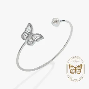 Crystal Butterfly   Pearl Flex Cuff Bracelet