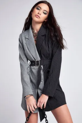 Half & Half Blazer Dress With Diamante Belt