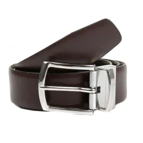 Men's Reversible Leather Belt with Shiny Silver Buckle