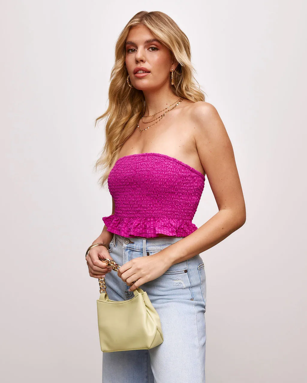 Paulette Strapless Smocked Crop Top