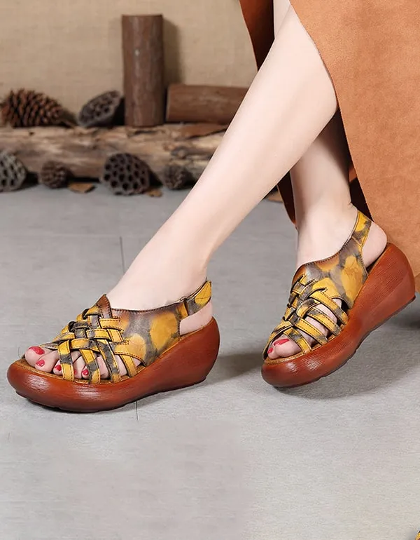 Summer Wedge Retro Leather Sandals Women