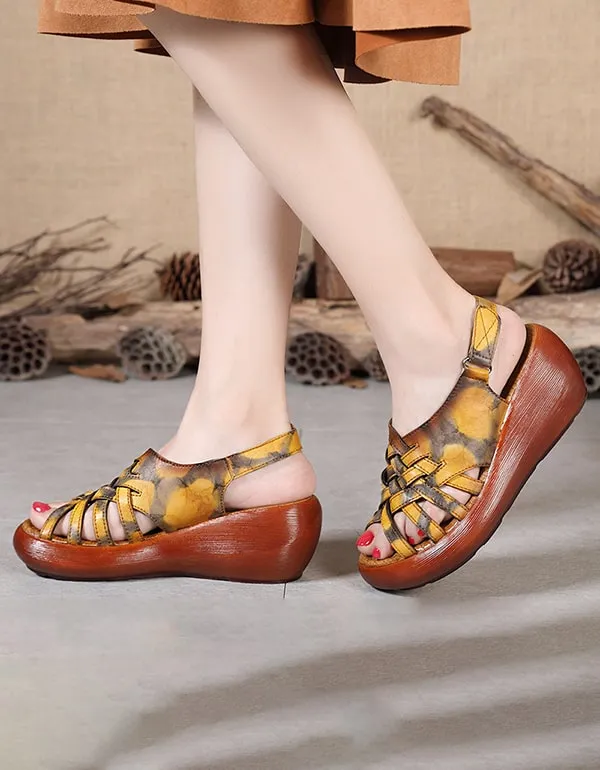 Summer Wedge Retro Leather Sandals Women