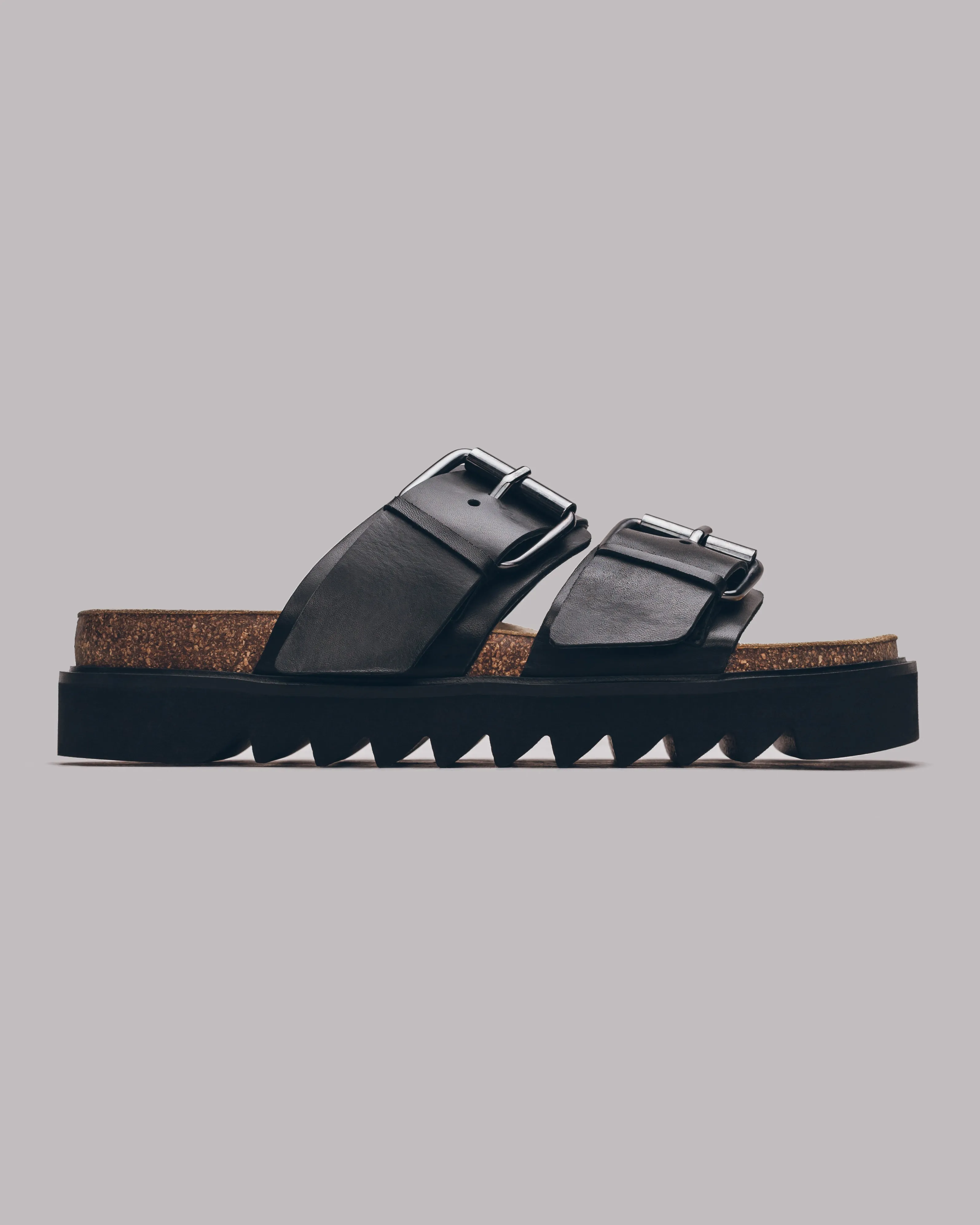 The Black Leather Buckle Sandals