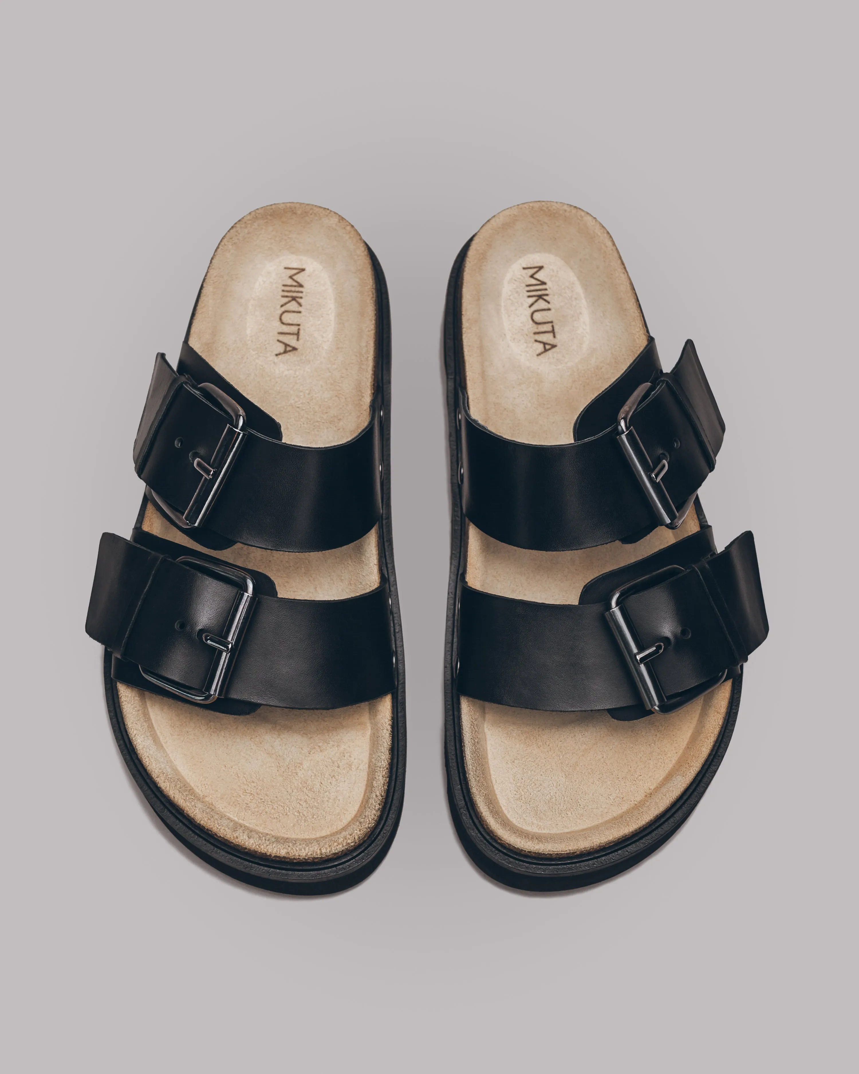 The Black Leather Buckle Sandals