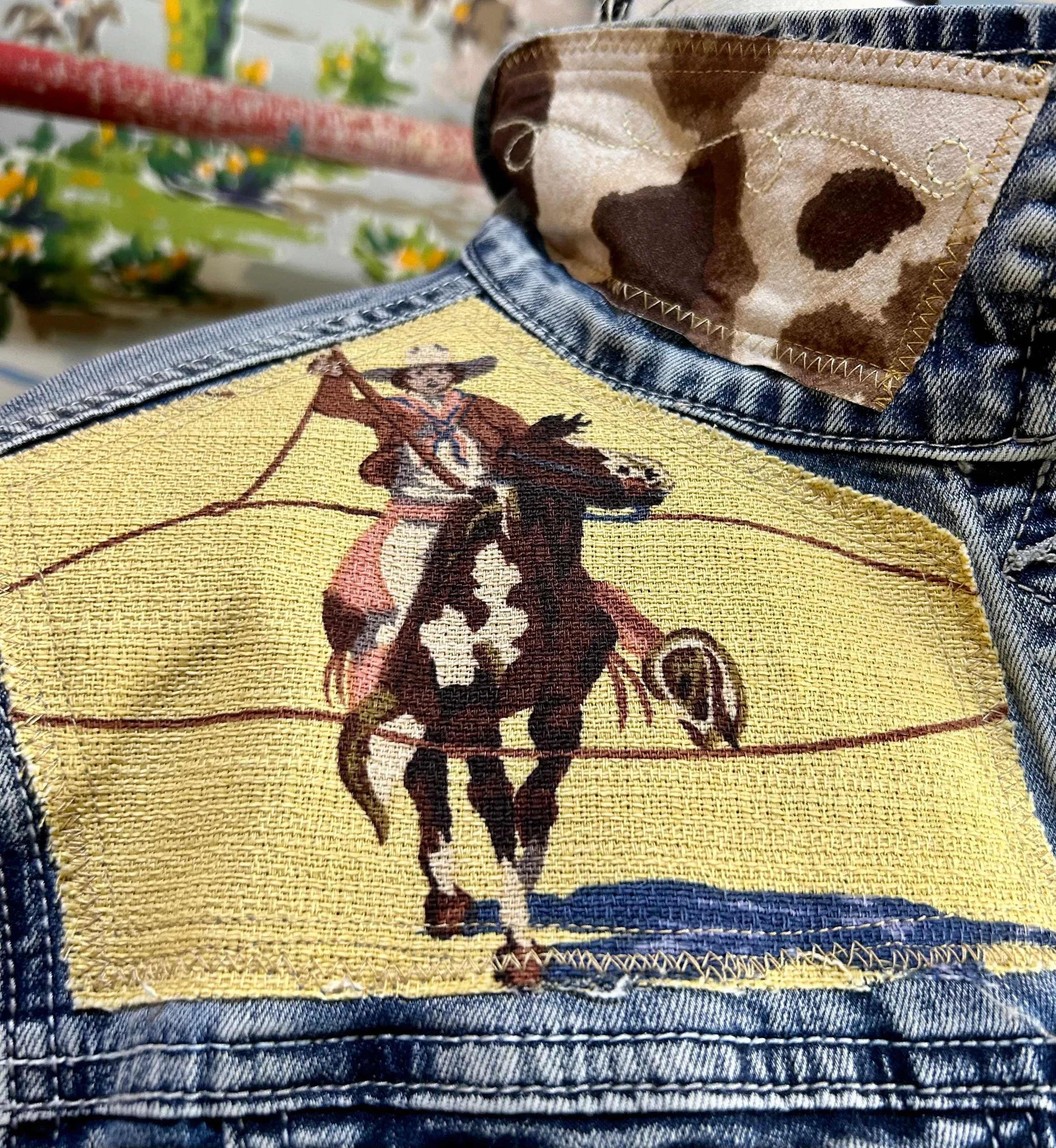 Yellow Bark Cloth Roundup Cowgirls